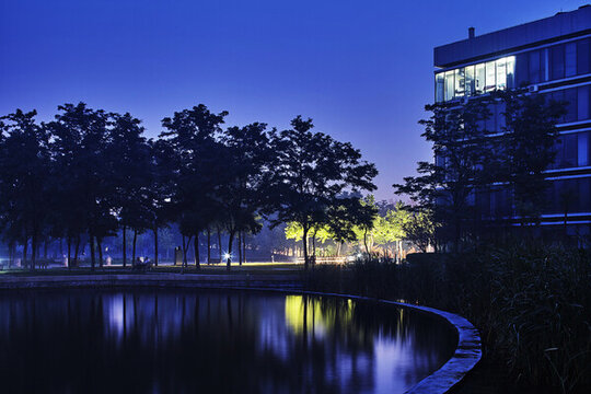 夜色下的城市公園