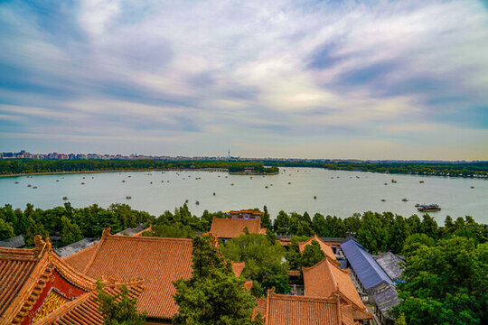 北京頤和園佛香閣湖面