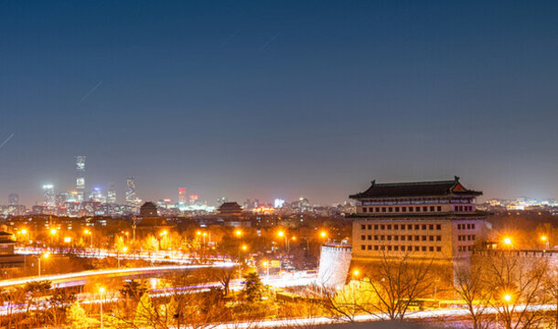 北京國(guó)貿(mào)鼓樓德勝門(mén)同框夜景