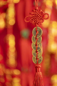 五帝錢新年祝福紅色喜慶背景