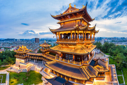 義烏雞鳴閣建筑夜景燈光