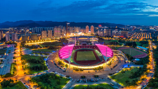 義烏市體育場夜景全景航拍