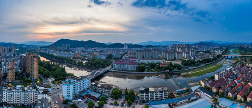 武義熟溪河城市風(fēng)光航拍全景