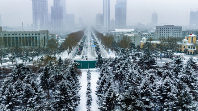 大雪中的中國長春城市景觀