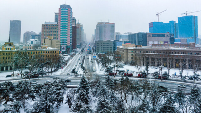 大雪中的中國(guó)長(zhǎng)春城市景觀