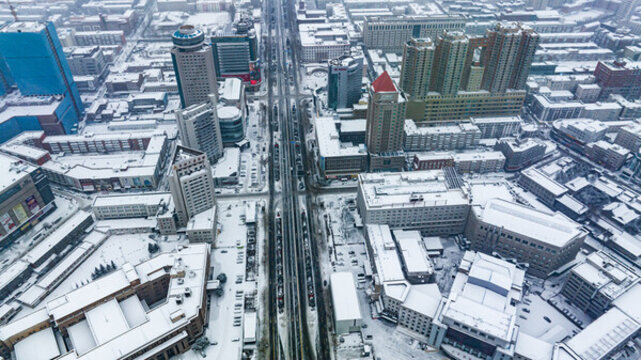 大雪中的中國長春城市景觀