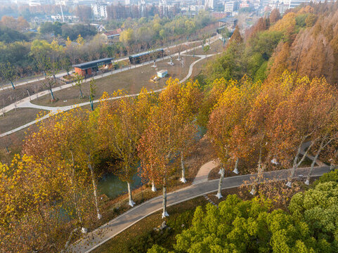 武漢青山公園深秋航拍風光