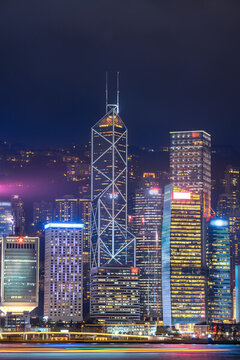 航拍中國香港海岸線夜景