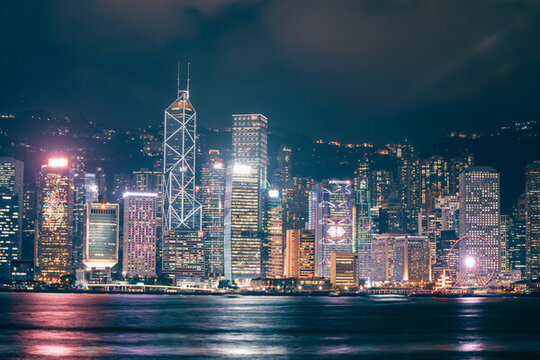 航拍中國香港房地產(chǎn)背景夜景