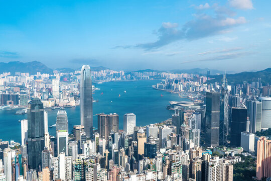 航拍中國香港金融中心特寫