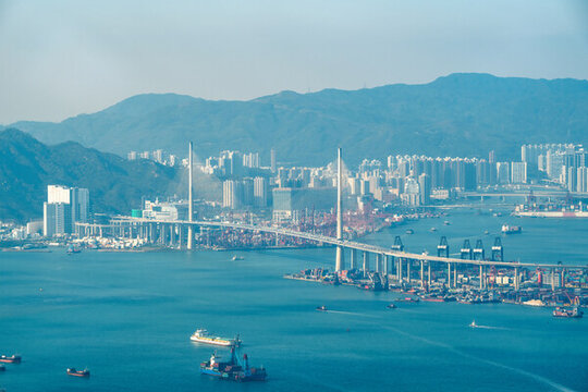 航拍中國香港港口碼頭海岸線