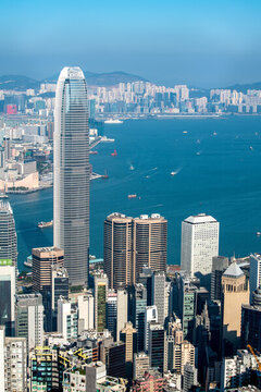 航拍中國(guó)香港海岸線摩天大樓