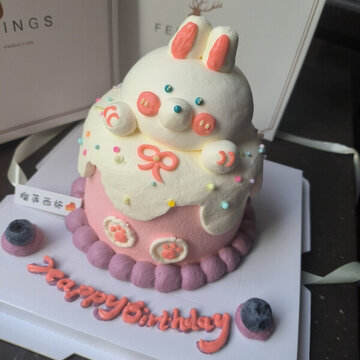 兔子可愛原創(chuàng)動物奶油生日蛋糕