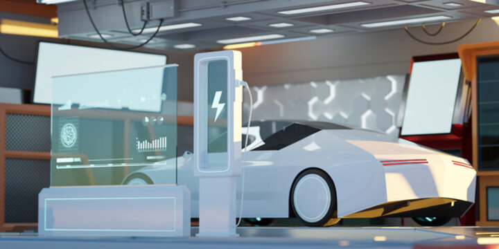 白色跑車充電照片