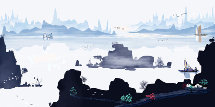 禪境水墨山水畫