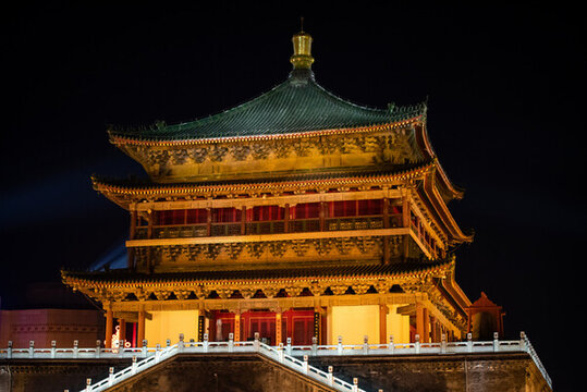 西安鐘樓建筑夜景