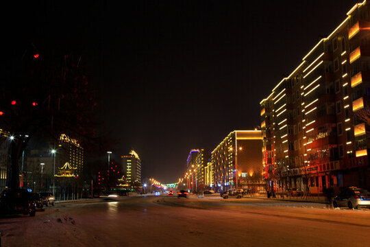 鄉(xiāng)鎮(zhèn)夜景霓虹燈街景延時