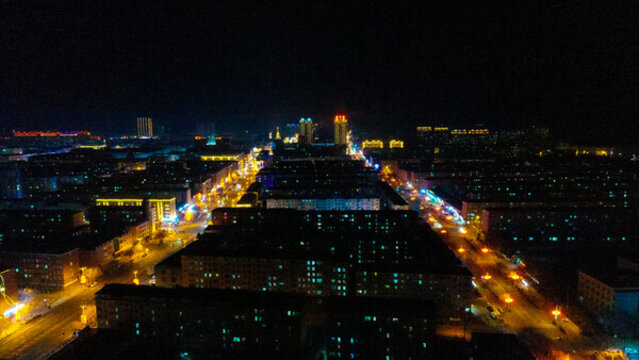 夜景城市霓虹街景航拍夜生活