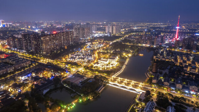 航拍泰州城市全景圖夜景