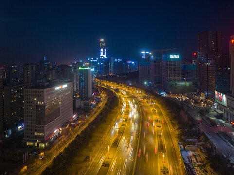 航拍濟南東部新城夜景