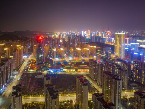 航拍濟(jì)南東部新城夜景