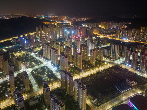 航拍濟南東部新城夜景