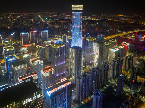 航拍濟南漢峪金谷夜景燈光秀