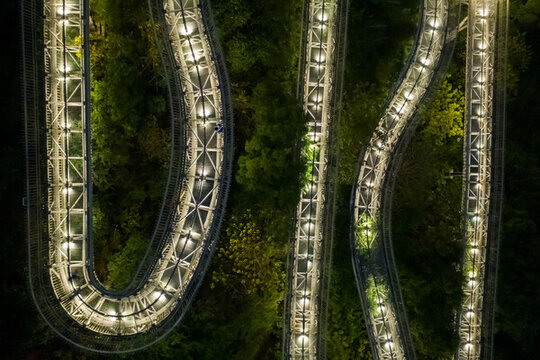 航拍福州城市森林步道福道夜景