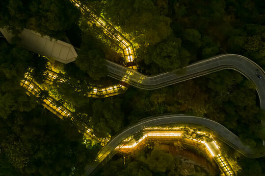 航拍福州城市森林步道福道夜景