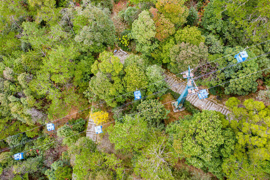 航拍福州鼓山風景區(qū)索道纜車