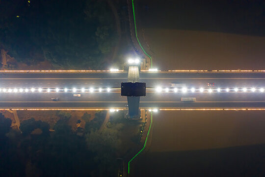 航拍閩江福州三縣洲大橋夜景