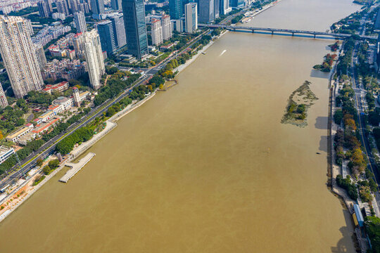 航拍福建福州閩江河流