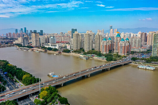 航拍福建福州閩江大橋
