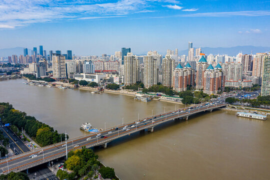 航拍福建福州閩江大橋