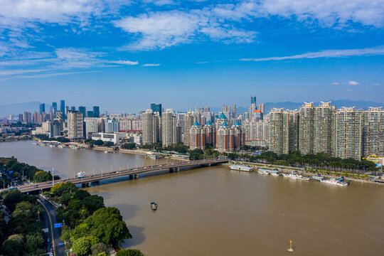 航拍福建福州閩江大橋