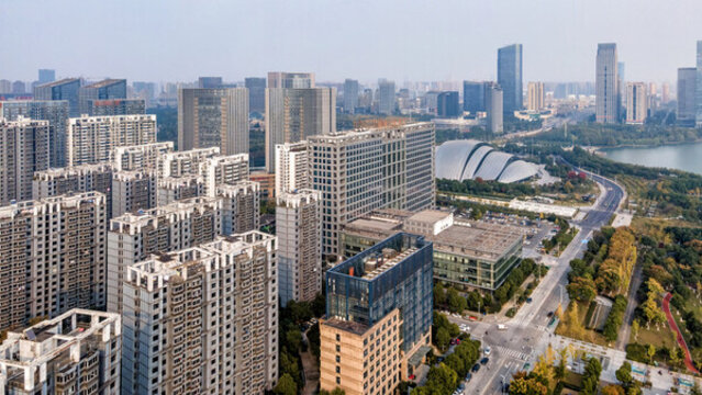 航拍安徽合肥現(xiàn)代建筑街景