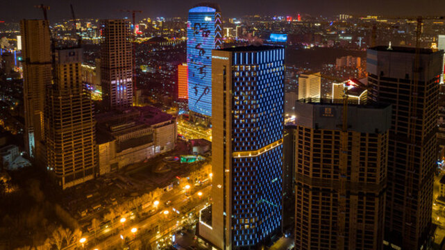 中國(guó)長(zhǎng)春春節(jié)夜晚的城區(qū)景觀