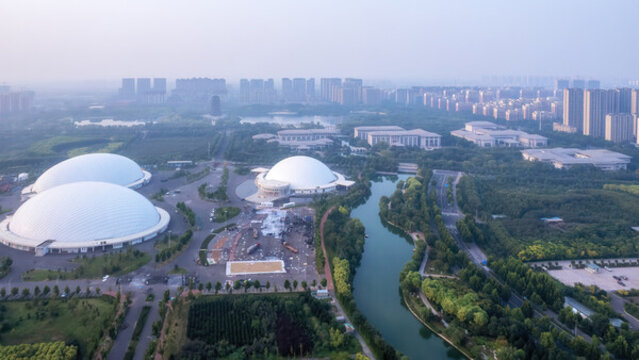 航拍山東淄博現(xiàn)代建筑