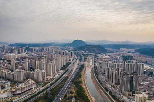 紹興市新昌縣城市風光航拍