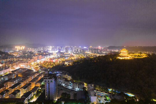 紹興市新昌縣夜景城市風光航拍