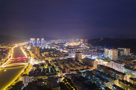 紹興市新昌縣夜景城市風(fēng)光航拍
