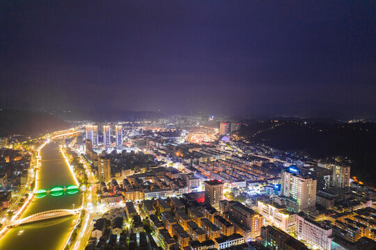 紹興市新昌縣夜景城市風(fēng)光航拍
