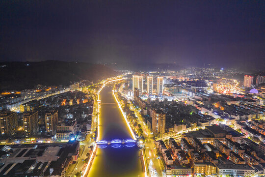 紹興市新昌縣夜景城市風(fēng)光航拍