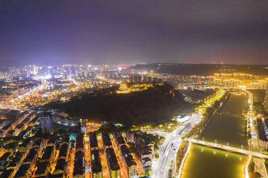 紹興市新昌縣夜景城市風(fēng)光航拍
