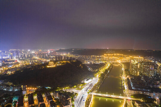 紹興市新昌縣夜景城市風(fēng)光航拍