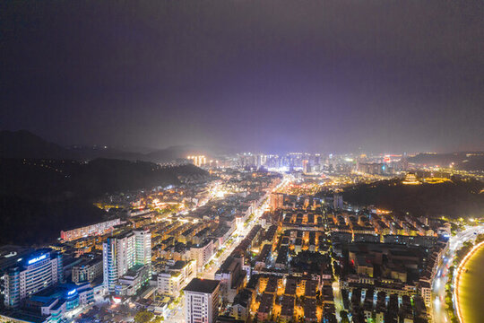 紹興市新昌縣夜景城市風光航拍