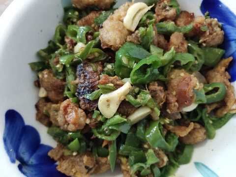 油渣炒青椒特寫
