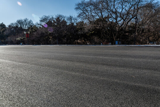 冬天中國沈陽公園的瀝青路面