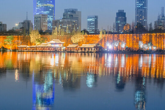 中國(guó)南京玄武湖公園建筑夜景