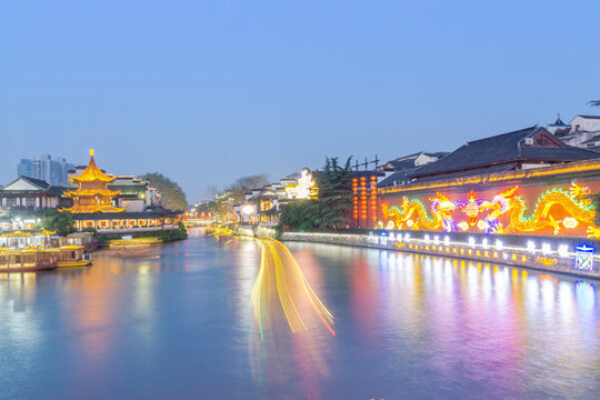 南京夫子廟秦淮河夜景